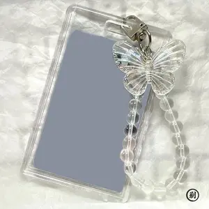 Crystal Butterfly 3 Inch Acrylic Card Holder Photocards Display Credit ID Bank Card Protective Case Keychain Pendant Fashion