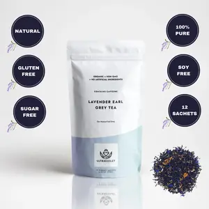 Ultraviolet Lavender Earl Grey Tea - Soothing Blend of Organic Assam Tea, Orange Peel, Lavender and Cornflowers - Tea Bags