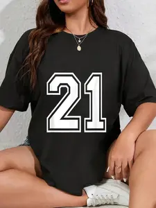 100% Cotton Unisex Number 21 Varsity Sports Team Jersey 21st Birthday 21 Years Round Neck Short Sleeve T-Shirt Women's Men Graphic Tee