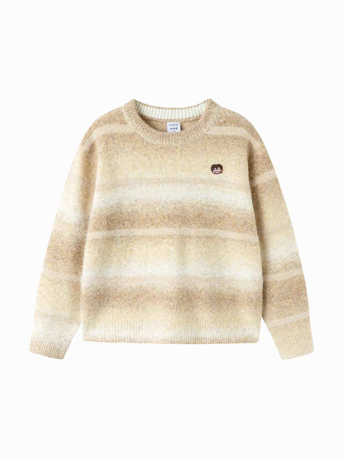 balabala Girls' Sweater, Soft Gradient Stripe Knit Top with Chest Embroidery, Relaxed Fit in Blended Yarns, Long Sleeve Shirt, Acrylic, Relaxed Fitting, Cute Look, Embroidered Chest, Soft Blended Yarn, Wool, Drop Shoulder, Rib, 10 - 11 Years, Medium Lengt