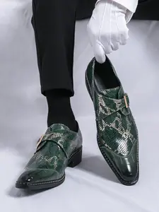 Men's Fashionable Snake Skin Print Design Dress Shoes, Business Casual Shoes, Casual Comfortable Pointed Toe Slip on Shoes for Daily Wear, Lightweight Breathable Shoes for Men, Boy