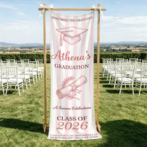 Personalized Class of 2026 Graduation Backdrop Tapestry: Custom Pink Striped Party Banner