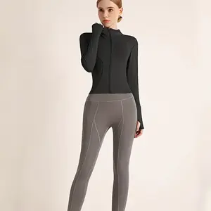 Women's Workout Jacket Lightweight Zip Up Yoga Long Sleeve Jacket Athletic Slim Fit Tops with Thumb Hole