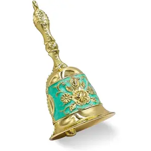 Hand Call Bells,Brass Dinner Bell Service Bell Wedding Bells Pet  Bell Jingle Bell Christmas Bells,Golden Cyan