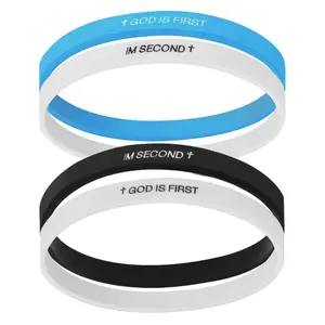 God Is First Bracelet I Am Second, Silicone Elastic Rubber Bracelet Wristbands, Inspirational Motivational Bible Verses Jewelry Gifts for Men & Women
