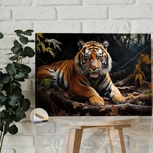 Wrapped Canvas Wood Framed Poster Art Deco Classic Tiger Canvas Wall Art,Pine Print for Home Living Room,Bedroom,Ready to Hang Wall Decor