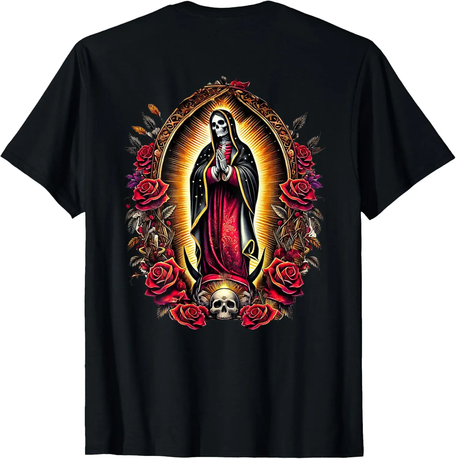 Oversized Santa Muerte Retro Slogan Graphic T-Shirt - Unisex 100% Cotton Normal Type Short Sleeve Sports Top, Loose-Fitting, Breathable, Machine Washable, All-Season Casual Wear (Sports & Outdoor Clothing)