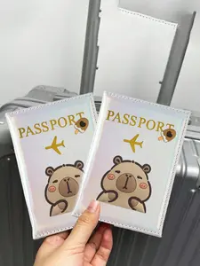 Cute Small Otter Minimalist Passport Holder, Cartoon Animal Sticker Design, PU Leather Passport Cover, Portable Foldable Travel Case, Travel Accessories