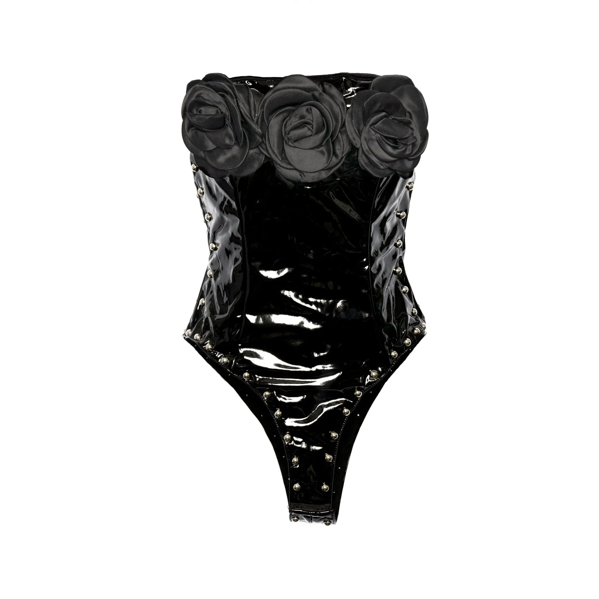 Floral PU Patent Leather Goth Bodysuit