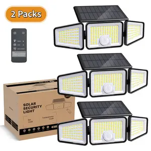 2-Pack Solar LED Motion Sensor Security Floodlights - IP65 Waterproof, 3-Head, 2500-Lumen Wide-Angle, Outdoor Landscape Lighting for Patios, Garages