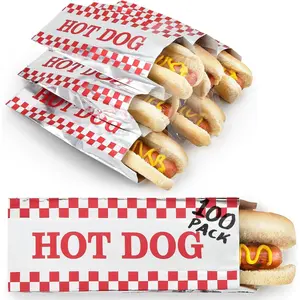 Stock Your Home Wrappers Foil Laminated Paper (100 Pack) Grease Resistant Red Checkered Sleeves Foil, Bulk Bags For Carnival Themed Party, Food Cart, Concession Stand