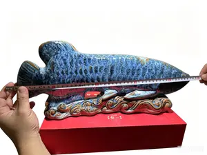 Blue Reactive Glaze Ceramic Fish Figurine - Feng Shui Carp Ornament for Room Decor, Household Items Decor