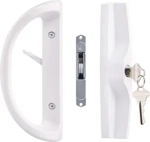 Sliding Patio Door Handle Set with Key Cylinder and Mortise Lock, Full Replacement Handle Lock Set Fits Door Thickness from 1-1/2" to 1-3/4", 3-15/16" Screw Hole Spacing, Reversible Design(Non-Handed)