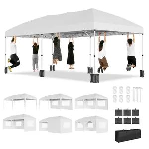 Heavy Duty Pop Up Canopy Tent for Outdoor Events - 10x20FT Waterproof & Windproof Commercial Gazebo with 6 Removable Sidewalls - Includes Carry Bag and Sandbags