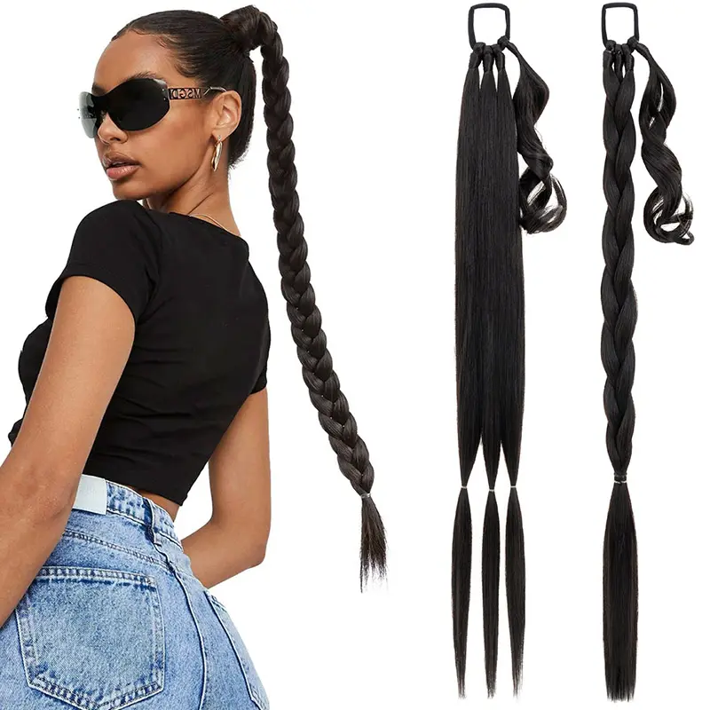 MY-LADY Women's 34 in Braided Ponytail Hair Extensions - Straight Synthetic Hairpieces, Soft Texture, Long Look, with Rubber Bands for Party/Event