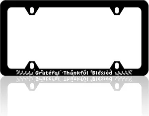 Grateful Thankful Blessed License Plate Frame Belief License Plate Frames Funny Auto Accessory Bracket Stainless Steel License Plate Holder with Screws for Women Men 6x12 Inch 4 Holes