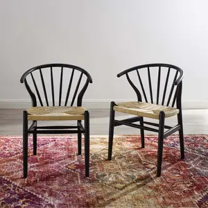 Modway Flourish Spindle Wood Dining Side Chair Set of 2 in Black