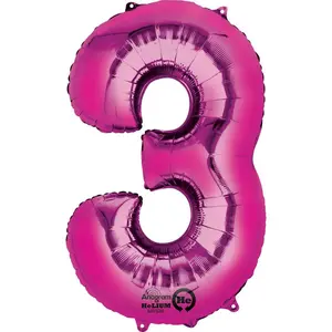 Pink 3 Number Balloon 34''