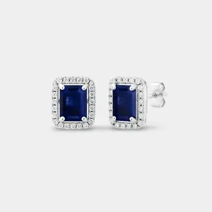 Emerald-Cut Blue Sapphire Stud Earrings