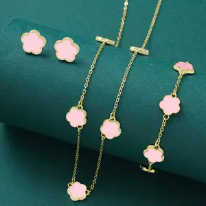 Five Leaf Flower Pendant Jewelry Set/3pcs for Women Clover Bracelet Jewelry Gift