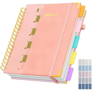 B5 Hardcover Spiral Notebook, 8"x10" College Ruled Notebooks with Removable Dividers Tabs & Ruler, 5 Subject Notebook 300 Pages, Large Lined Journal for Women Men School Work Office, Pink