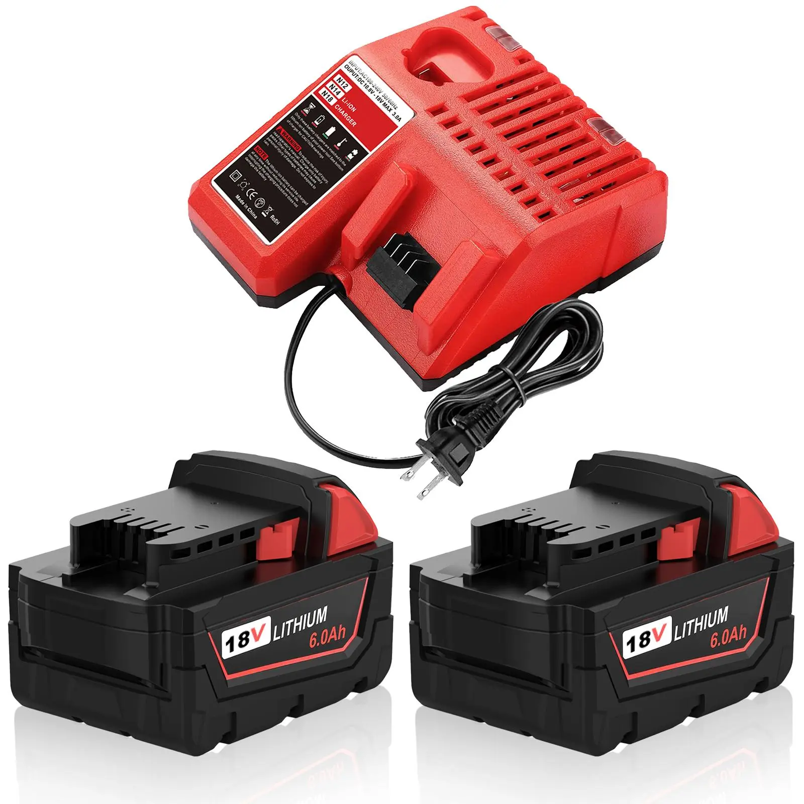 M18 Cordless Lithium Li-Ion Battery Replacement for Milwaukee 48-11-1850 48-11-1860, 18V 6.0Ah, 15C Discharge Rate, Compatible with M18 Cordless Power Tools, Cordless Lithium Battery