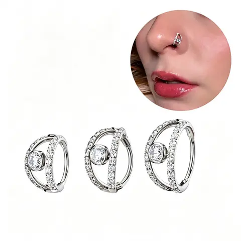 Oufer 20G 316L Stainless Steel FallFreshness Double Hoop Nose Ring with a CZ in the Center Elegant Design for Stylish Wearers