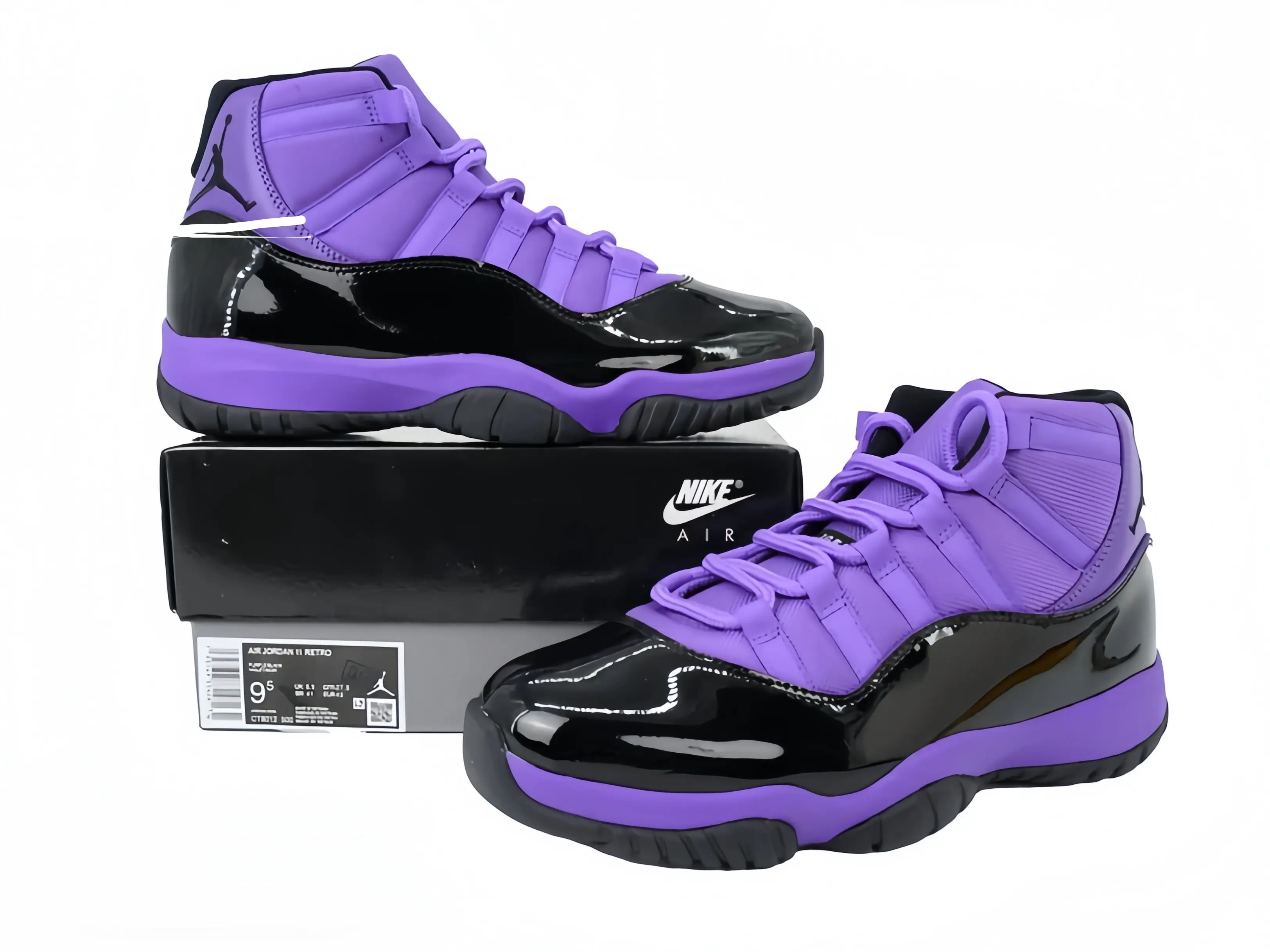 Unisex Retro High Top Basketball Shoes Purple Knit Upper With Gloss Black Patent Toe Purple Laces Purple Trim Non Slip Rubber Outsole Comfort Cushioned Sneakers For Sports Training And Daily Streetwear