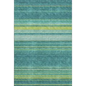 HomeRoots 677343 8 x 10 ft. Teal Lime Green & Sky Blue Striped Washable Machine Made Rectangle Area Rug with UV Protection