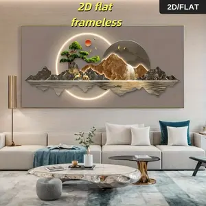 1 piece of modern abstract landscape canvas art - calm pine trees, mountains, and wildlife scenes, golden decorations, suitable for living room or bedroom wall decoration 2D flat printing frameless painting