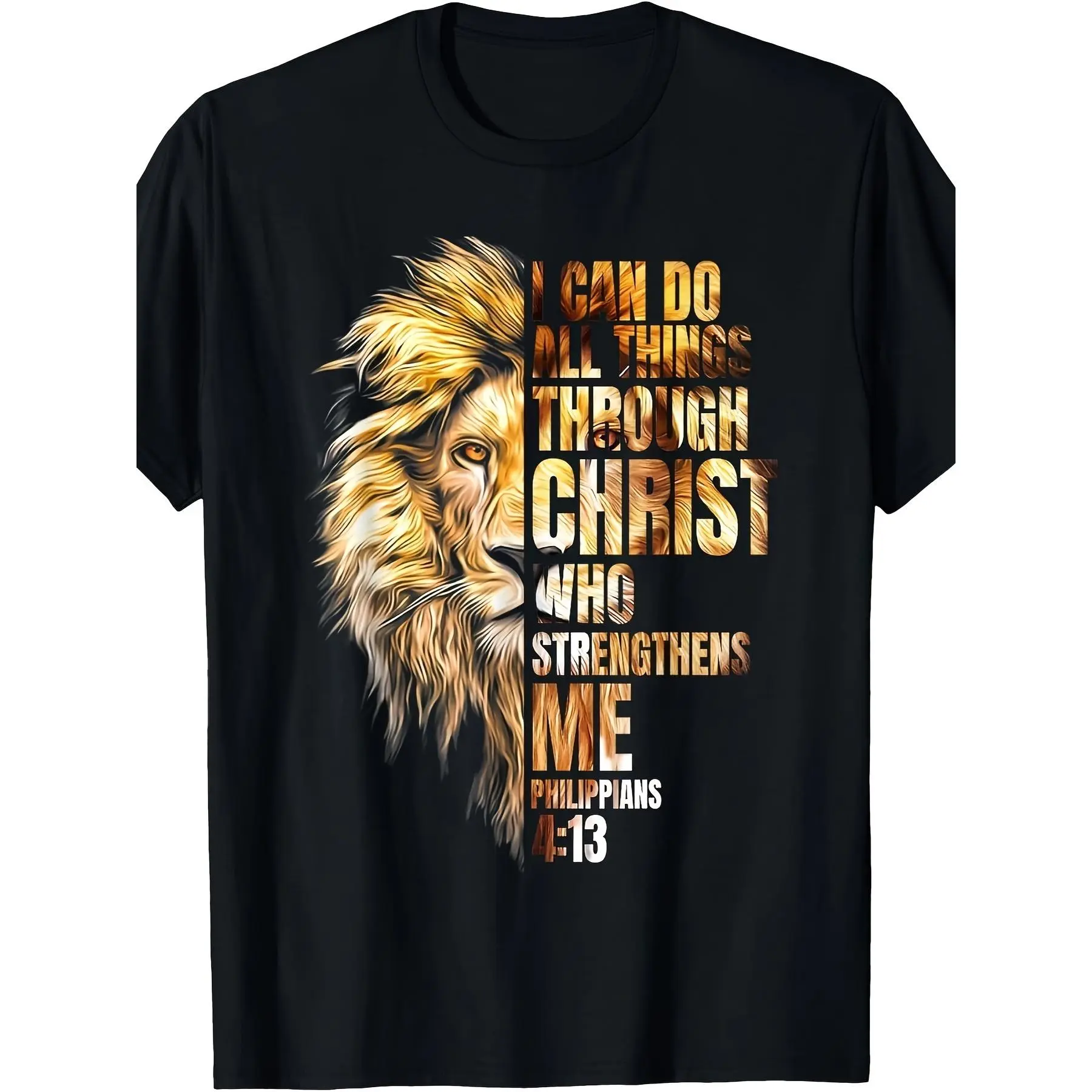 Menswear Graphic Tee for Plus Size Men, Christian Lion Faith Print, Shortsleeve Round Neck in 100% Cotton with a Relaxed Fit, Breathable