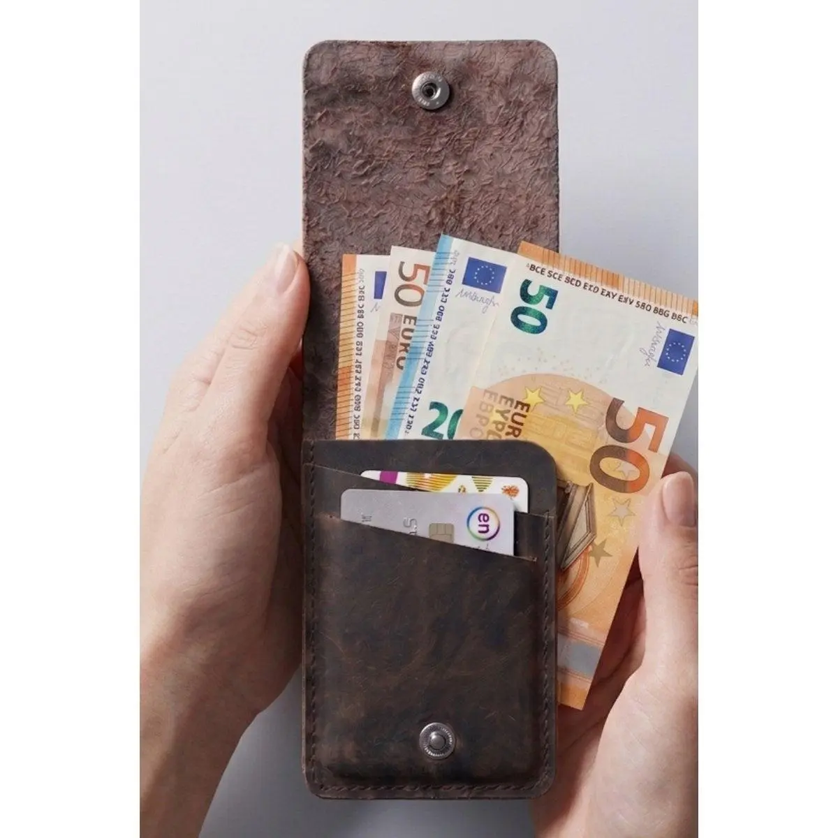 Brown Vertical Genuine Leather 4 Card Slots Wallet Handmade for Men Gift