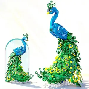 MOC Peacock Animal Model Building Block Bird Bricks Assembly Construction Toy for Children Kid DIY Home Desk Decoration