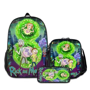 Rick-and-Morty-3PCS Backpacks for Girls Set, Cute School Backpack for Girls Boys with Lunch Box and Pencil Case, Aesthetic Bookbag for Teens, Lightweight Classic Backpack for Travel, Work, Picnic A-0717
