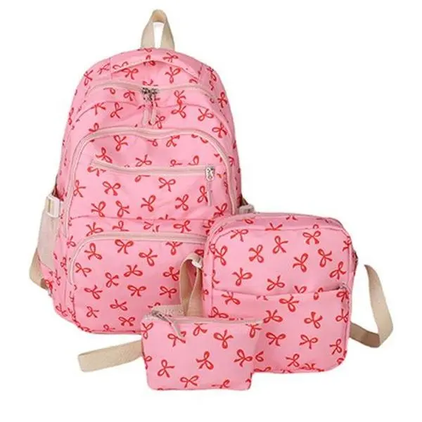 Teen Girls' 3-Piece Red Bow School Backpack Set - Backpack, Lunch Bag, Pencil Case, Lightweight Fashion Casual Gym/Shoulder Bag for Daily School Use