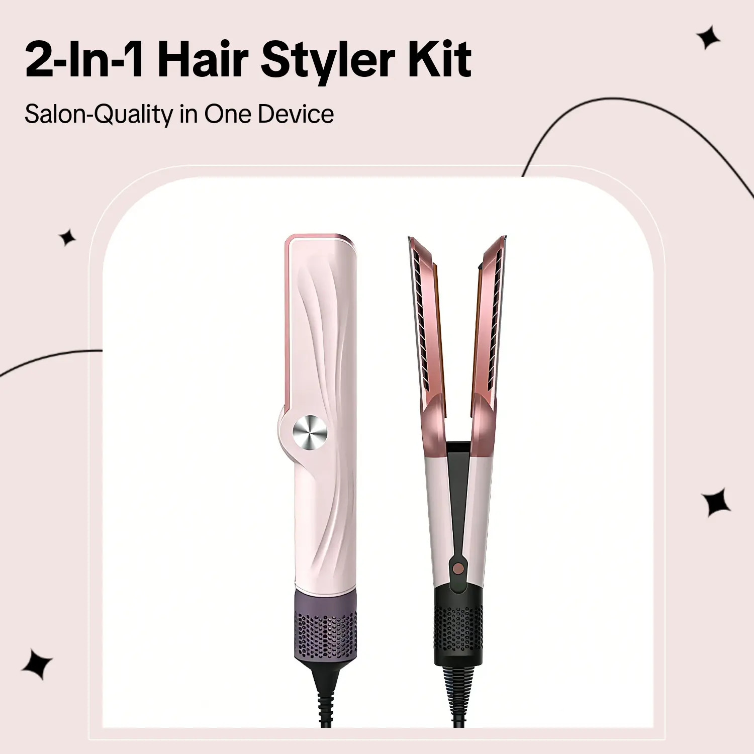 2-in-1 Hair Styler (Air Straightener & Wet-to-Dry Blow Dryer Tool), LCD Display, Adjustable Temperature, Fast-Heating, High-Speed Airflow, 200M Negative Ions, Salon-Quality for 1A-3C Types & 12-32in Medium-Long Length, Mother's Day Gift