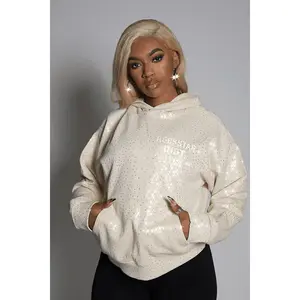 Dalasia Beige Rhinestone Hoodie
