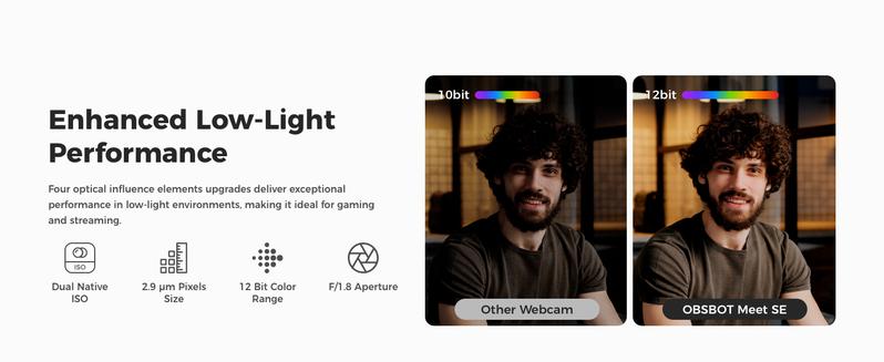 OBSBOT Meet SE 1080P Webcam with AI Framing Streaming Camera, 1/2.8" Sensor, Beauty Mode, Gesture Control, DOL HDR, Web Camera for Desktop and Gaming