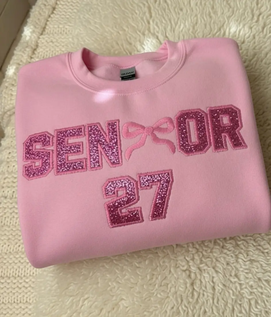 Senior 2027  Glitter Applique Embroidered Sweatshirt , Coquette Crewneck,  Graduation Senior Gift