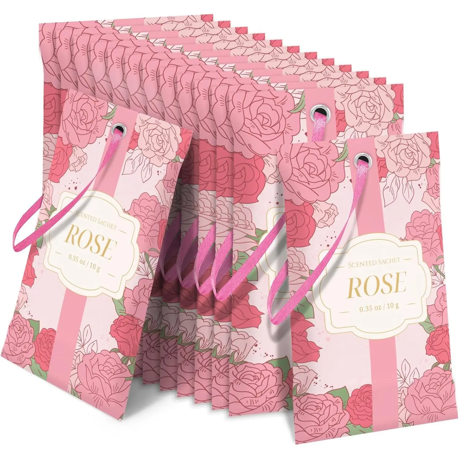 STRN Scented Sachets for Drawer and Closet, Rose Scented Long-Lasting Sachets, 14 Packs for Home Fragrance, Small Space Air Freshener for Wardrobes