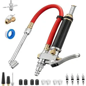 Dual Head Air Chuck with Tire Pressure Gauge Heavy Duty Tire Inflator Attachment for Air Compressor 1/4" NPT for Truck RV Car Motorcycle