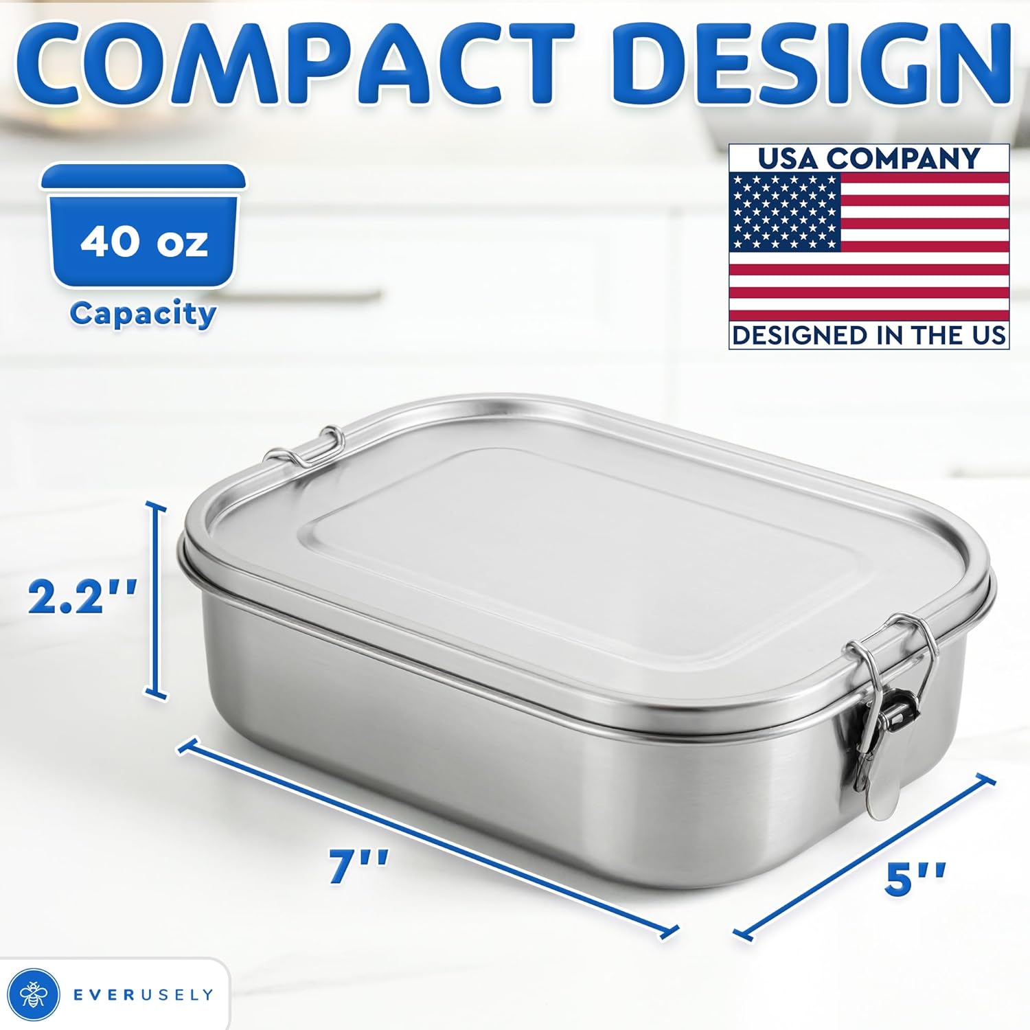 EVERUSELY Stainless Steel Lunch Box 47 oz 1.4 L with 2 Adjustable Dividers Leakproof Food Container for Adults Work Picnics Travel Dishwasher Safe Tableware Reusable EVERUSELY Stainless Steel Lunch Box 47 oz 1.4 L with 2 Adjustable Dividers Leakproof Food Container for Adults Work Picnics Travel Dishwasher Safe Tableware Reusable