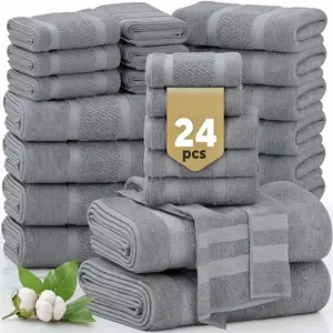 Luxury Bath Towel Set 12 or 24 Pieces, Hotel Quality Cotton Towels, Soft Thick Highly Absorbent Quick Dry Towels Set with Bath Towels Hand Towels Washcloths for Bathroom Spa Gym