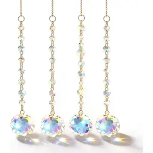 Window Sun Catcher  - Glass Prism Rainbow Maker with  Bead Chain, Suncatcher for Windows, Colorful Light Reflector Decor for  Bedroom Balcony Garden