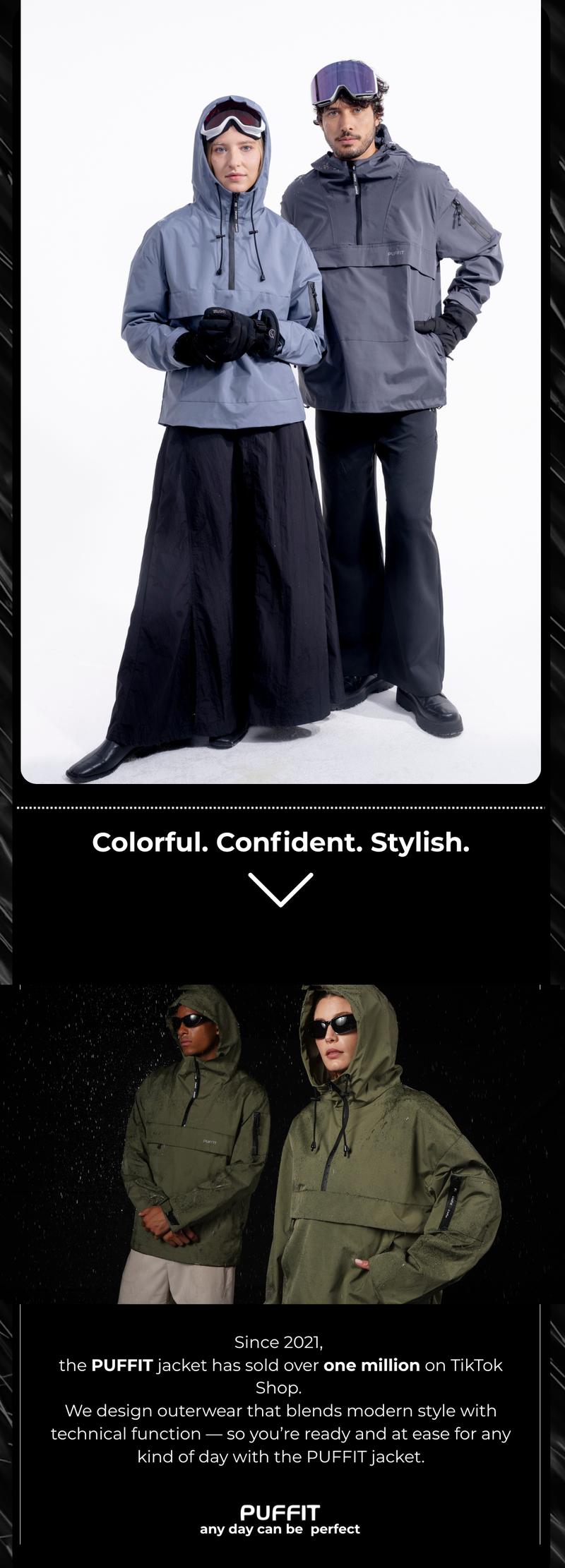 PUFFIT STM-TEX Waterproof Oversized Fall Hoodie Coat Warm Half Zip Rain Jacket with Adjustable Waist, Hood & Cuffs, Jacket Outerwear with Large Kangaroo Pocket Ladies Clothes for All Seasons Daily Wear #FallFreshness