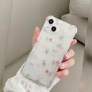 Card Holder Light Color Flower Print Phone Case Protection Protective