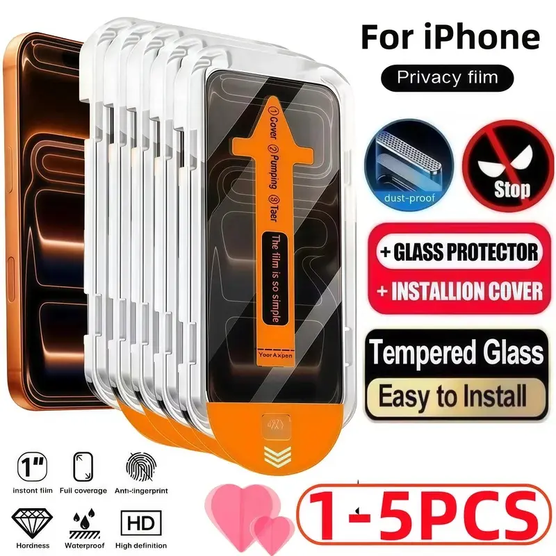 1-5PCS Privacy Screen Protector Dust Free Installation Protector for 15 14 13 12 11 16 17 Pro Max Anti-Spy Tempered Glass