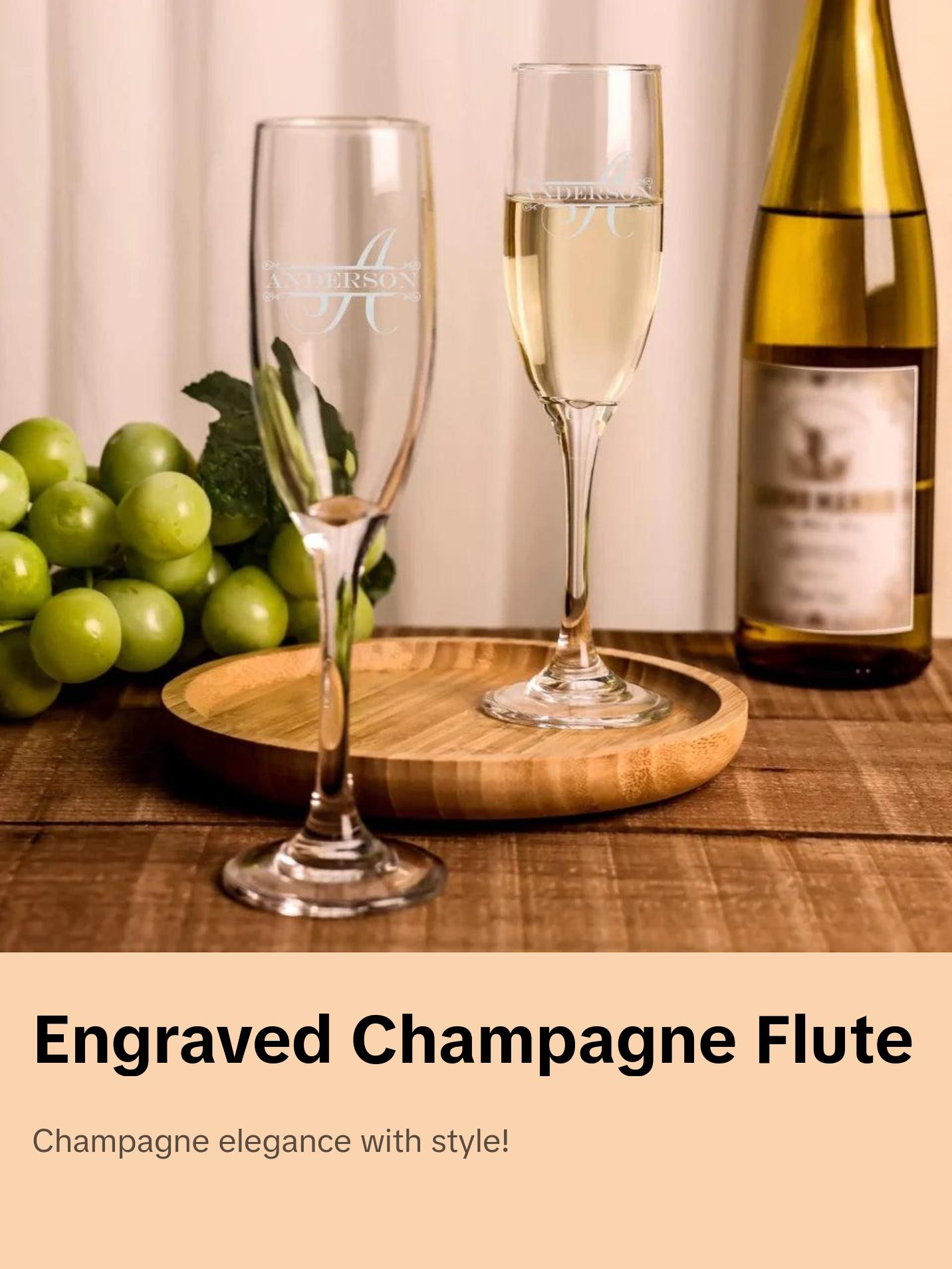 Classic Champagne Flute Glass - Split Monogram With Name
