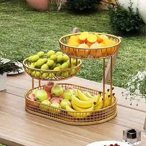 Elegant Multi-Layer Metal Fruit Basket, Luxurious Design for Living Room and Coffee Table, Durable Cast Iron, Multifunctional Snack & Fruit Tray