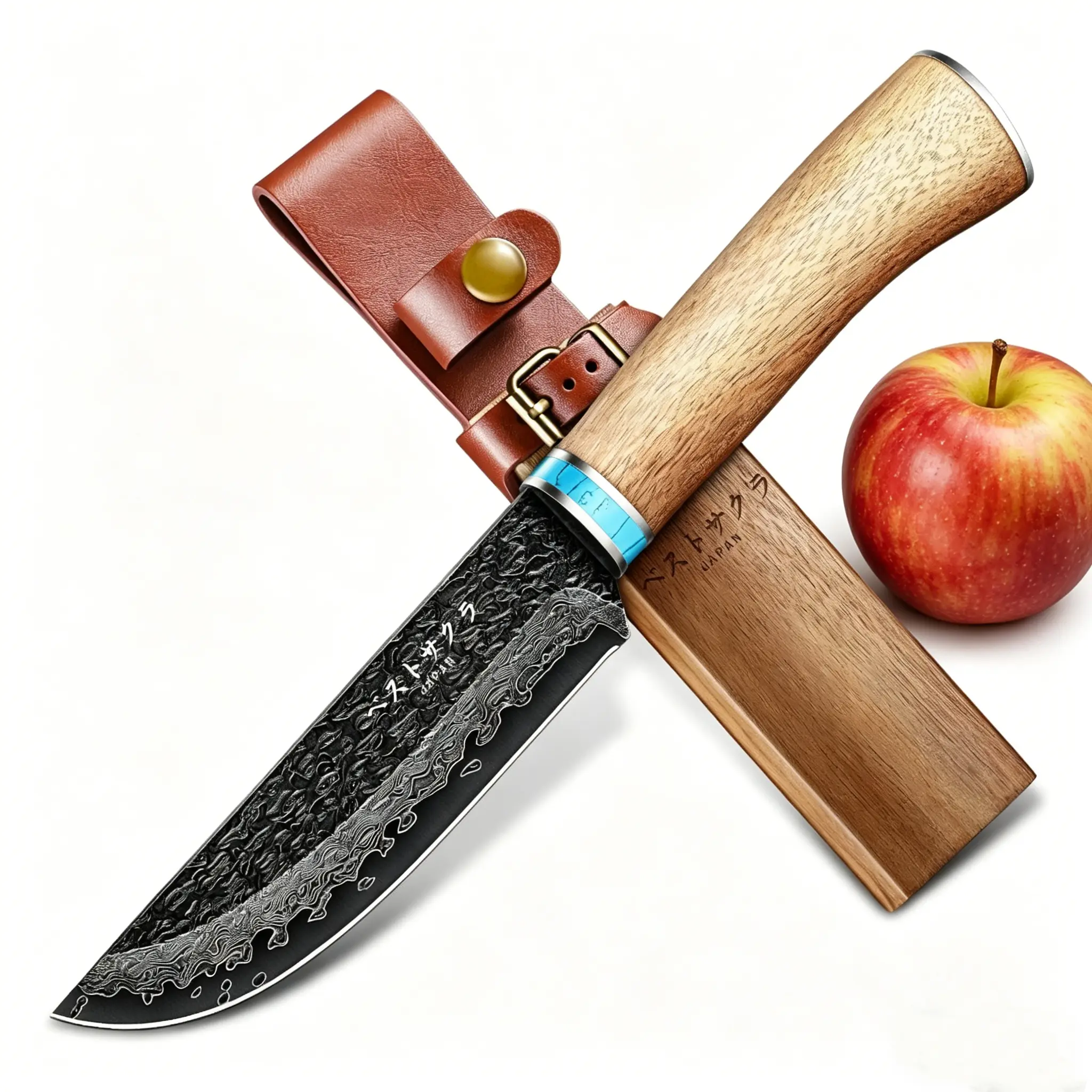 Handcrafted Freelander Damascus Knives - 5.3 in Blade, Real Wood Handle with Inlay Accent, Sheath Included, for Camping, Men's Gift